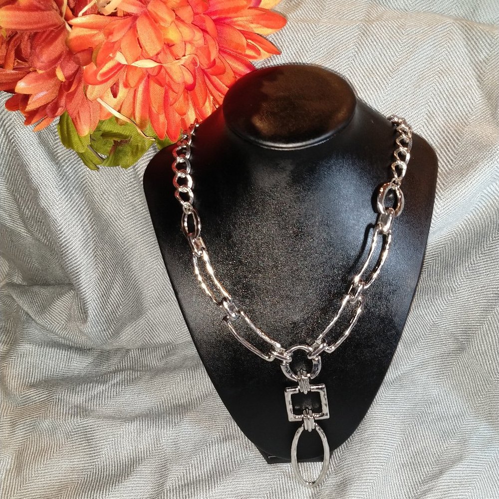 Chico's | Large Three Tier Bulky Silver Necklace